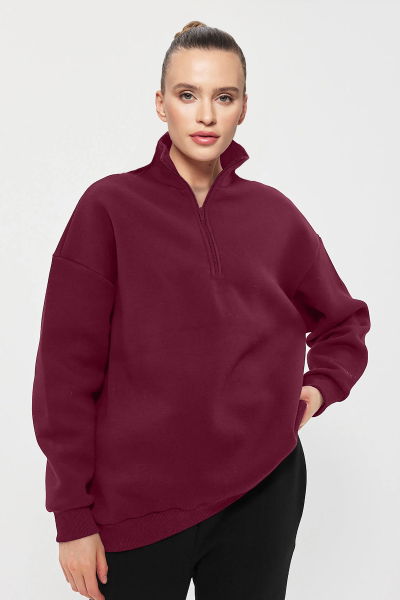 Peak Unisex Bordo Oversize Fermuarlı Yaka Sweatshirt 7012 