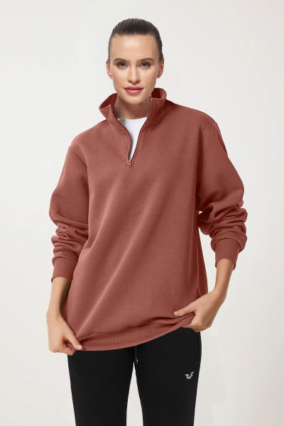 Peak Kadın Toprak Oversize Fermuarlı Yaka Sweatshirt 7012 