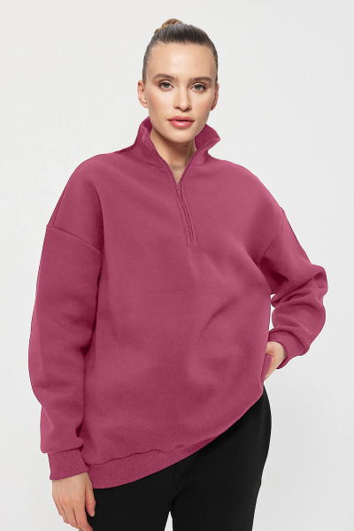 Peak Unisex Plum Oversize Fermuarlı Yaka Sweatshirt 7012 