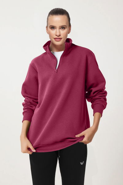 Peak Kadın Plum Oversize Fermuarlı Yaka Sweatshirt | 7012 