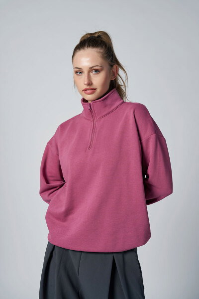 Peak Kadın Plum Oversize Fermuarlı Yaka Sweatshirt | 7012 