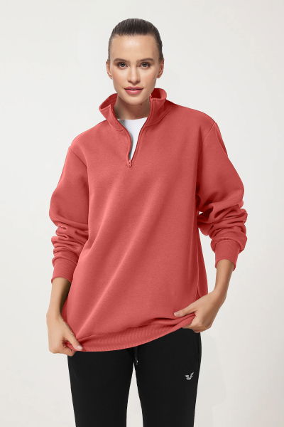 Peak Kadın Rouge Oversize Fermuarlı Yaka Sweatshirt 7012 