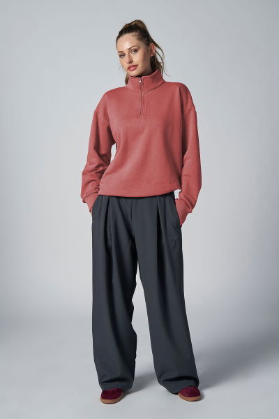 Peak Kadın Rouge Oversize Fermuarlı Yaka Sweatshirt | 7012 