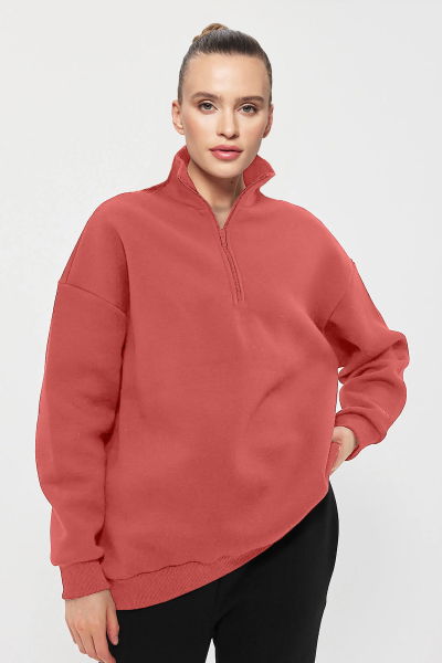 Peak Unisex Rouge Oversize Fermuarlı Yaka Sweatshirt 7012 