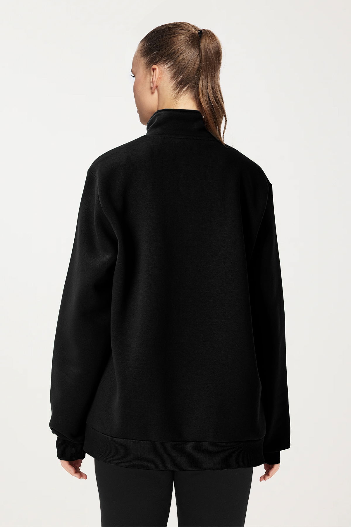 Peak Kadın Siyah Oversize Fermuarlı Yaka Sweatshirt | 7012 - PEAK (1)