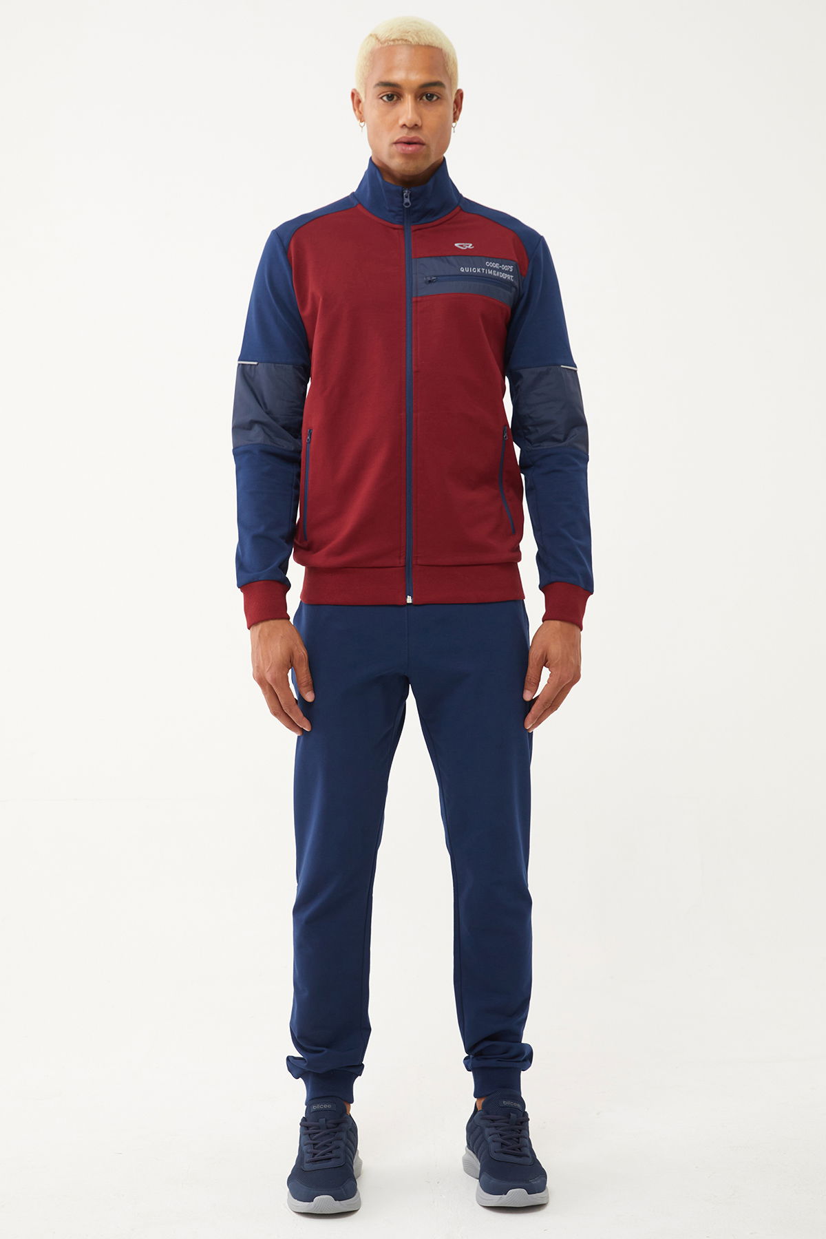 Quicktime Erkek Bordo Cepli Dar Paça Dik Yaka Eşofman Takım | 7010 - QUICKTIME