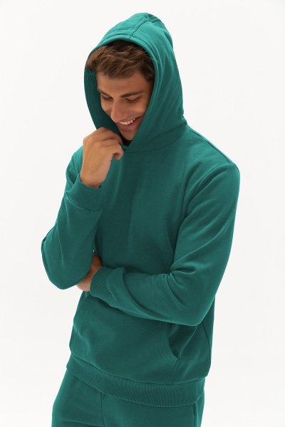 Quicktime Erkek Yeşil Kapüşonlu Oversize Sweatshirt 7003