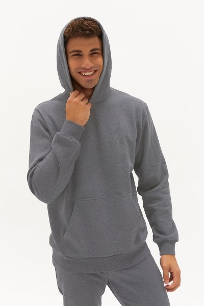 Quicktime Erkek Koyu Gri Melanj Kapüşonlu Oversize Sweatshirt 7003
