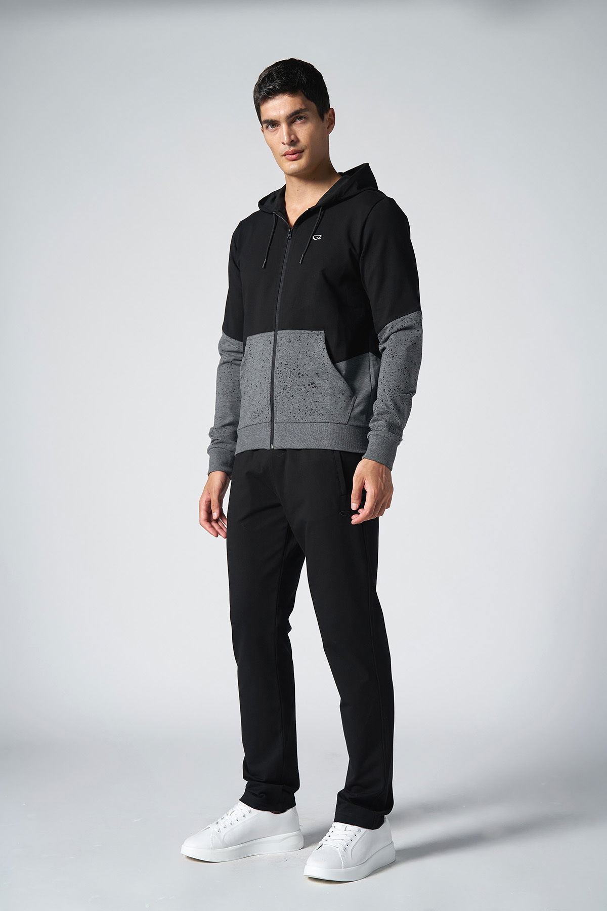 Quicktime Erkek Koyu Gri Melanj Kapüşonlu Eşofman Takımı | 7007 - QUICKTIME