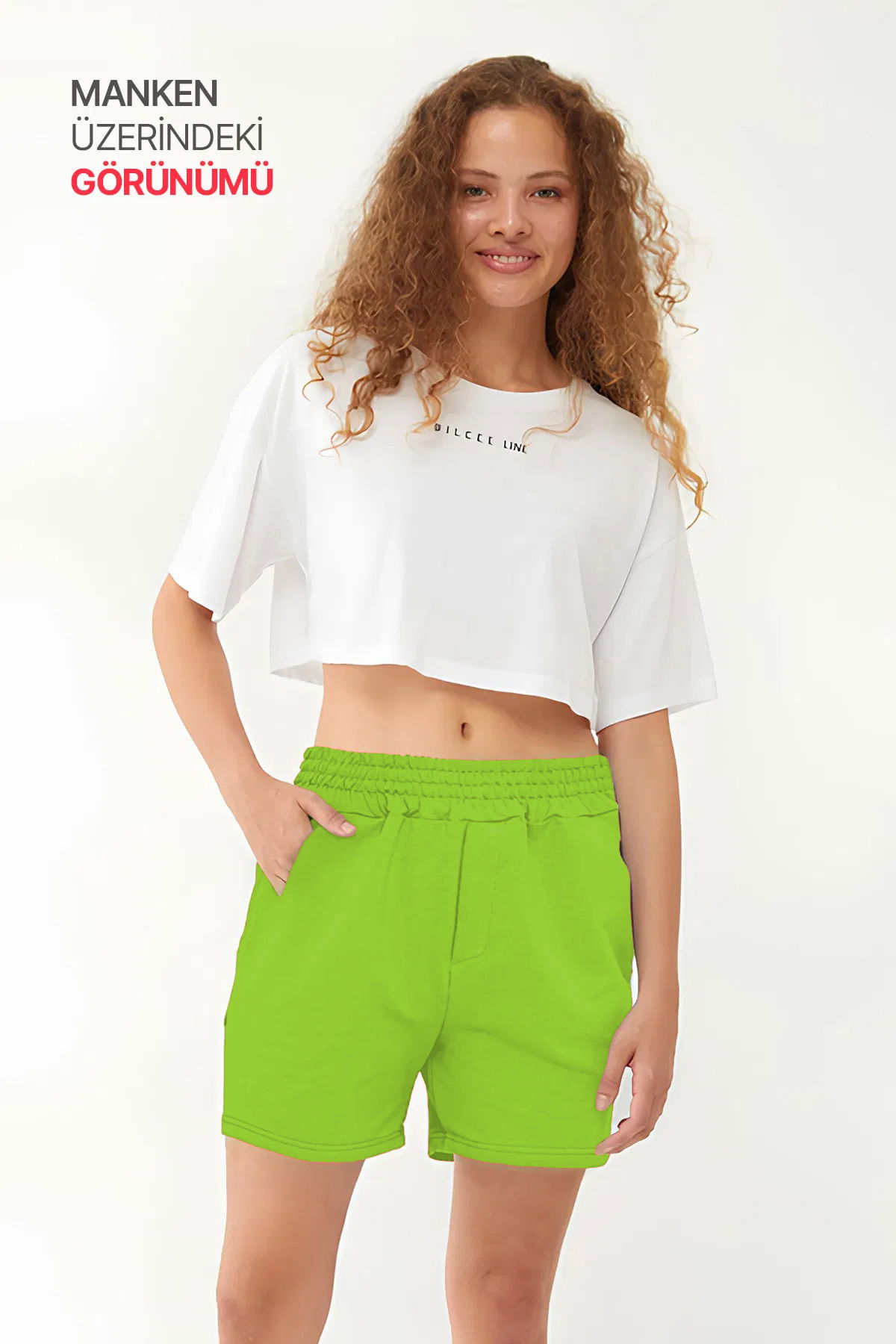 QuickTime Kadın Fıstık Yüksek Bel Pamuklu Cepli Beli Lastikli Spor Şort | 7006 - BİLCEE (1)