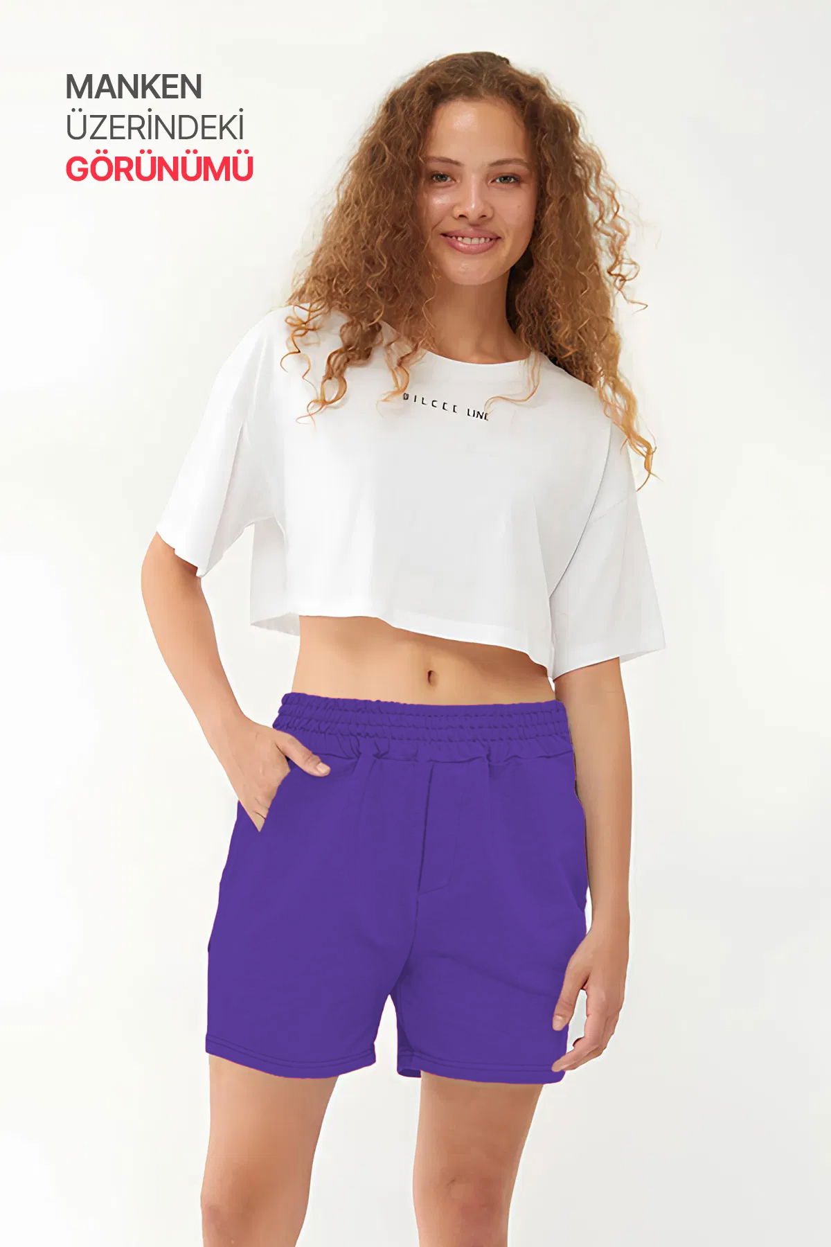 QuickTime Kadın Veronıca Yüksek Bel Pamuklu Cepli Beli Lastikli Spor Şort | 7006 - BİLCEE (1)