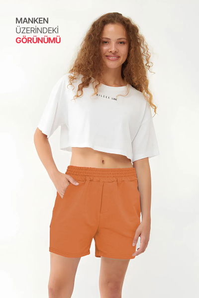 QuickTime Kadın Mantar Yüksek Bel Pamuklu Cepli Beli Lastikli Spor Şort | 7006 