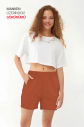 QuickTime Kadın Kiremit Yüksek Bel Pamuklu Cepli Beli Lastikli Spor Şort | 7006 - 2